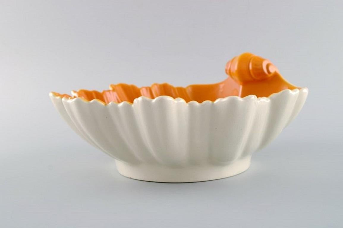 Early 20th Century Wilhelm Kåge for Gustavsberg, Faience Bowl Shaped like a Seashell For Sale