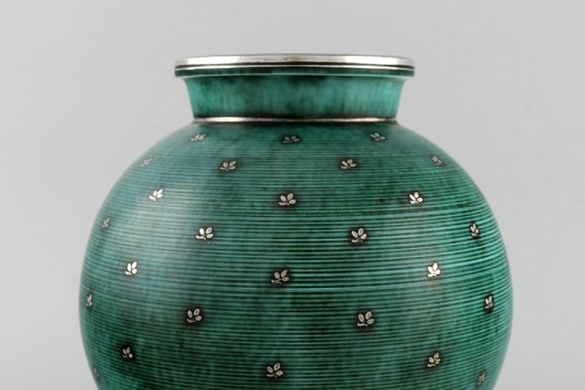 Glazed Wilhelm Kåge for Gustavsberg, Round Argenta Art Deco Vase