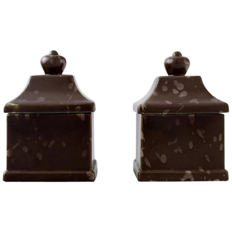 Wilhelm Kåge, a Pair of Early and Rare Art Deco Lidded Jars, 1920s-1930s For Sale