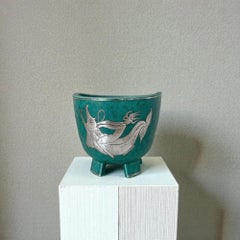Wilhelm Kåge Argenta Bowl with Silver Fish Relief, Gustavsberg, Sweden 1930's