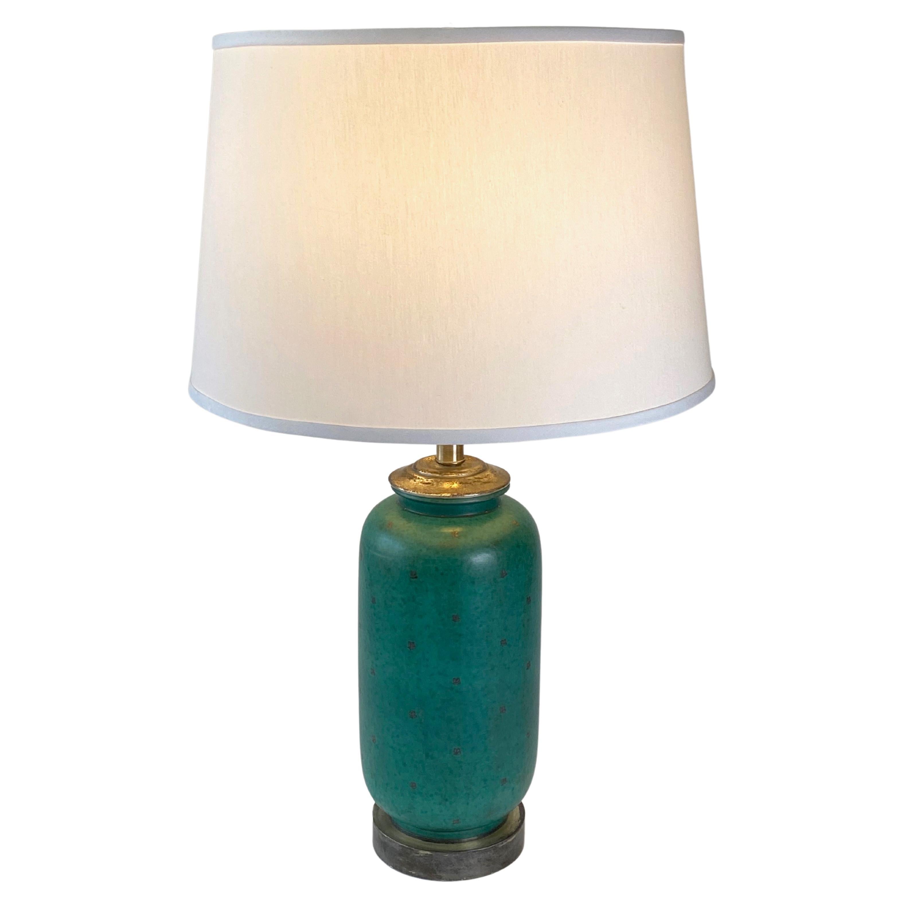 Wilhelm Kage Argenta Green Stoneware & Sterling Silver Table Lamp  