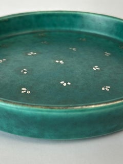 Bol en céramique argenté turquoise, Wilhelm Kåge, Gustavsberg Suède