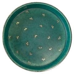 Bol en céramique argenté turquoise, Wilhelm Kåge, Gustavsberg Suède