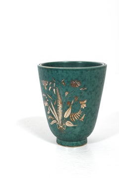 Wilhelm Kåge 'Argenta' Vase for Gustavsberg, 1940s – Silver Inlaid Flower Design