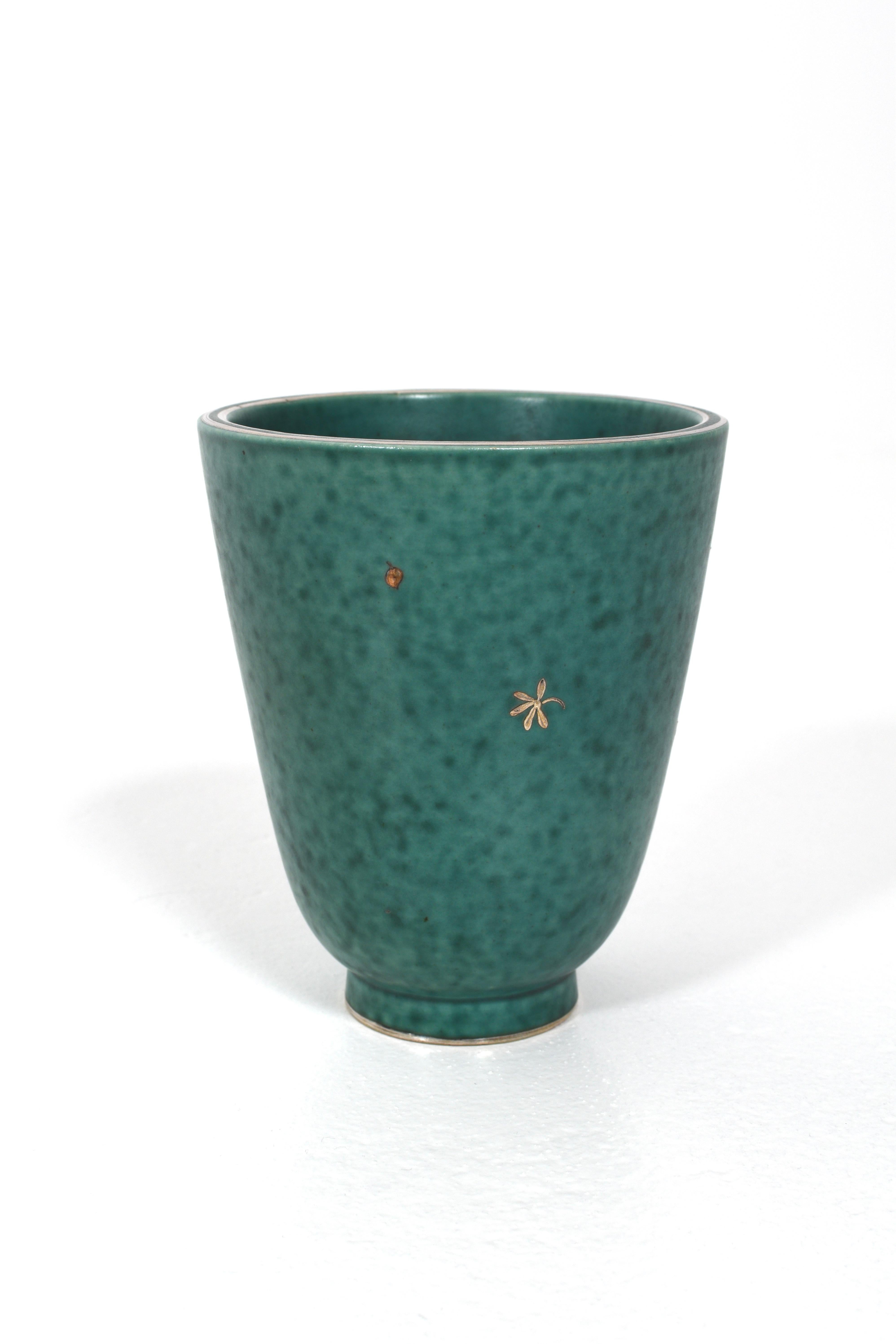Svedese Vaso 'ARGENTA' di Wilhelm Kåge per Gustavsberg, anni '40 - Design floreale intarsiato in argento in vendita