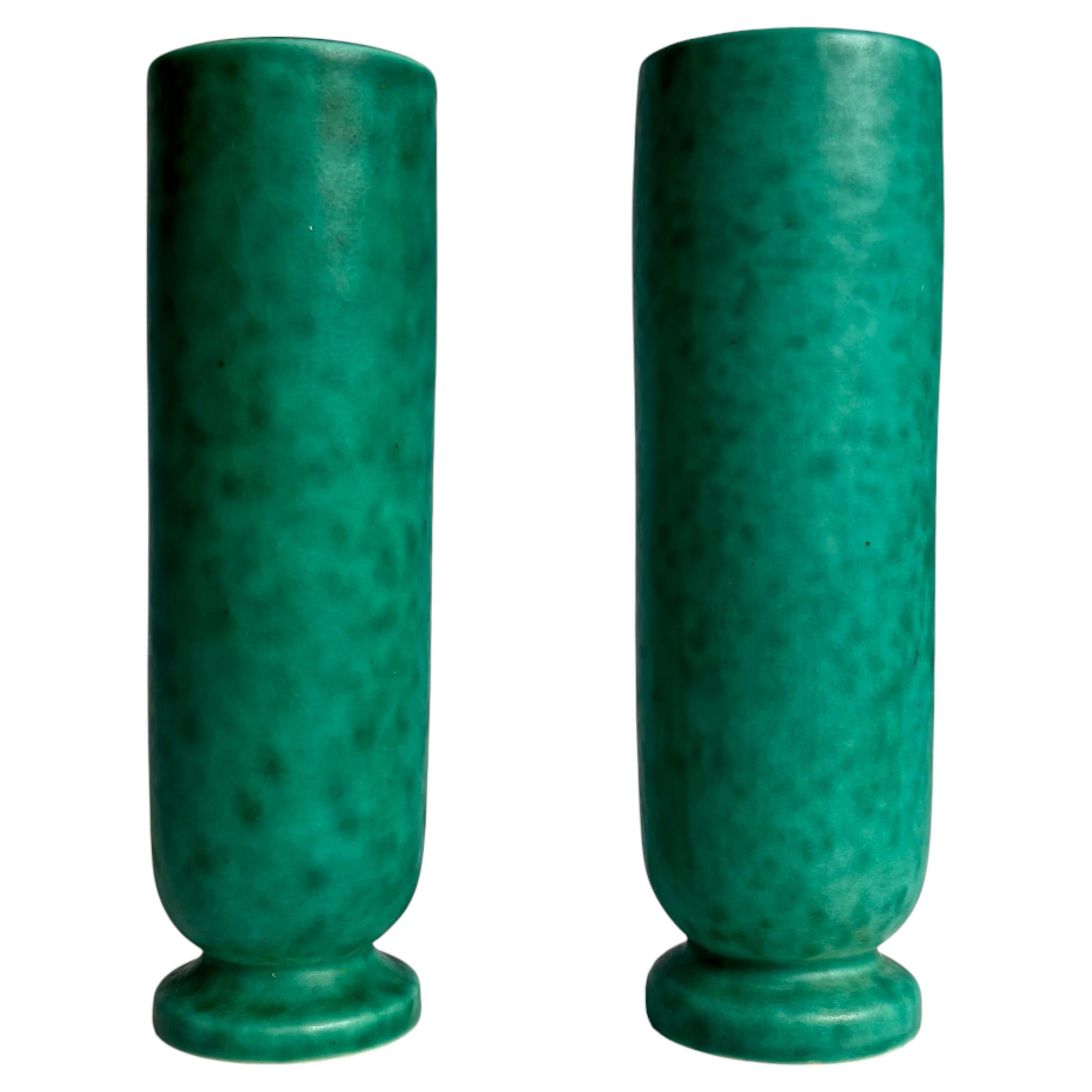 Wilhelm Kåge Argenta Vases, Ceramic, Ocean Green Glaze, Sweden, 1940s