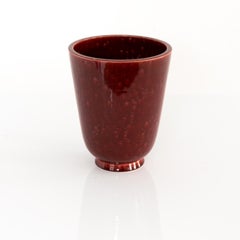 Wilhelm Kage Art Deco Ceramic Vase in a Deep Red Mottled Glaze Gustavsberg