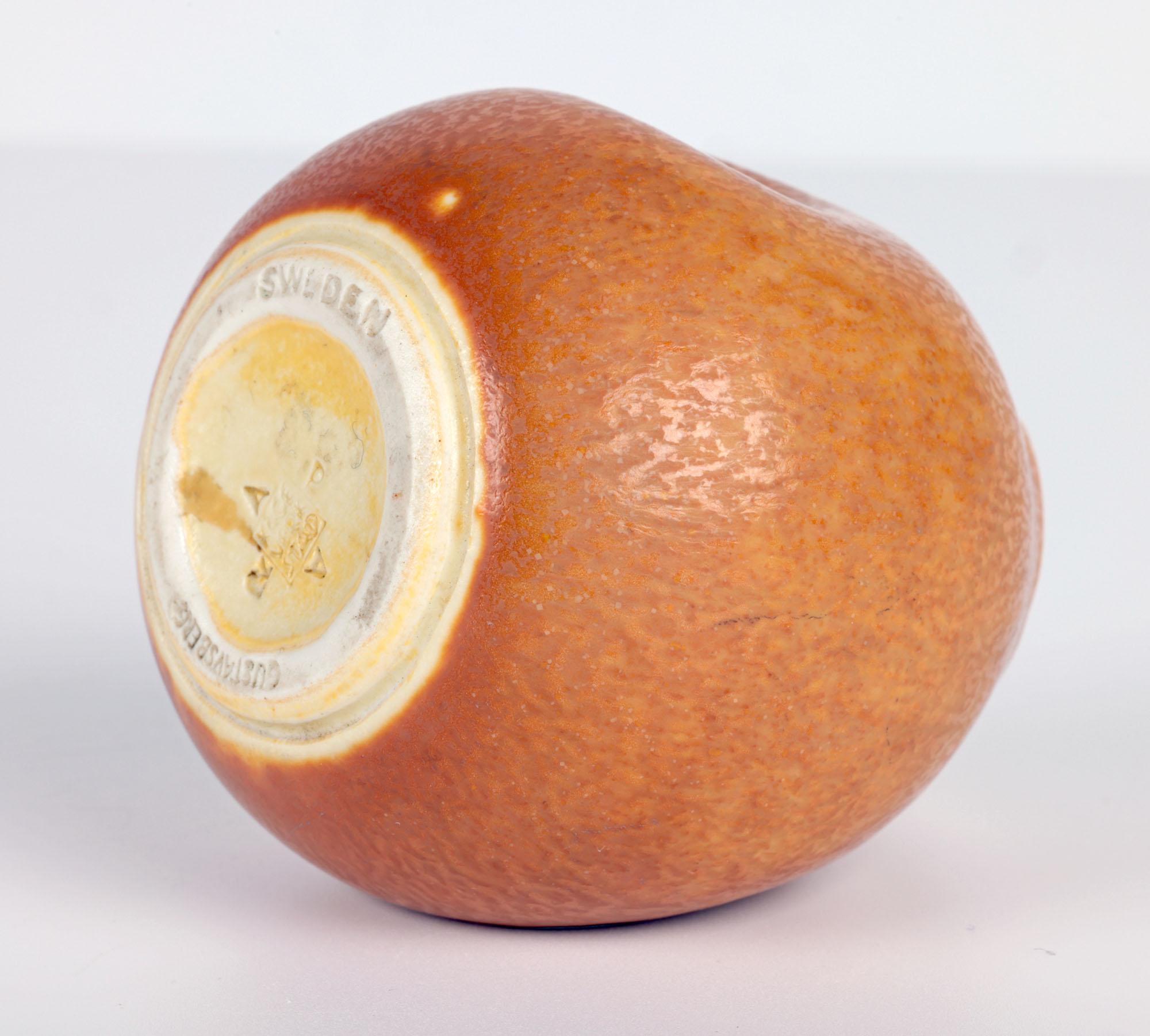 Wilhelm Kåge Art Deco Gustavsberg Orange Haresfur Studio Pottery Jug For Sale 4