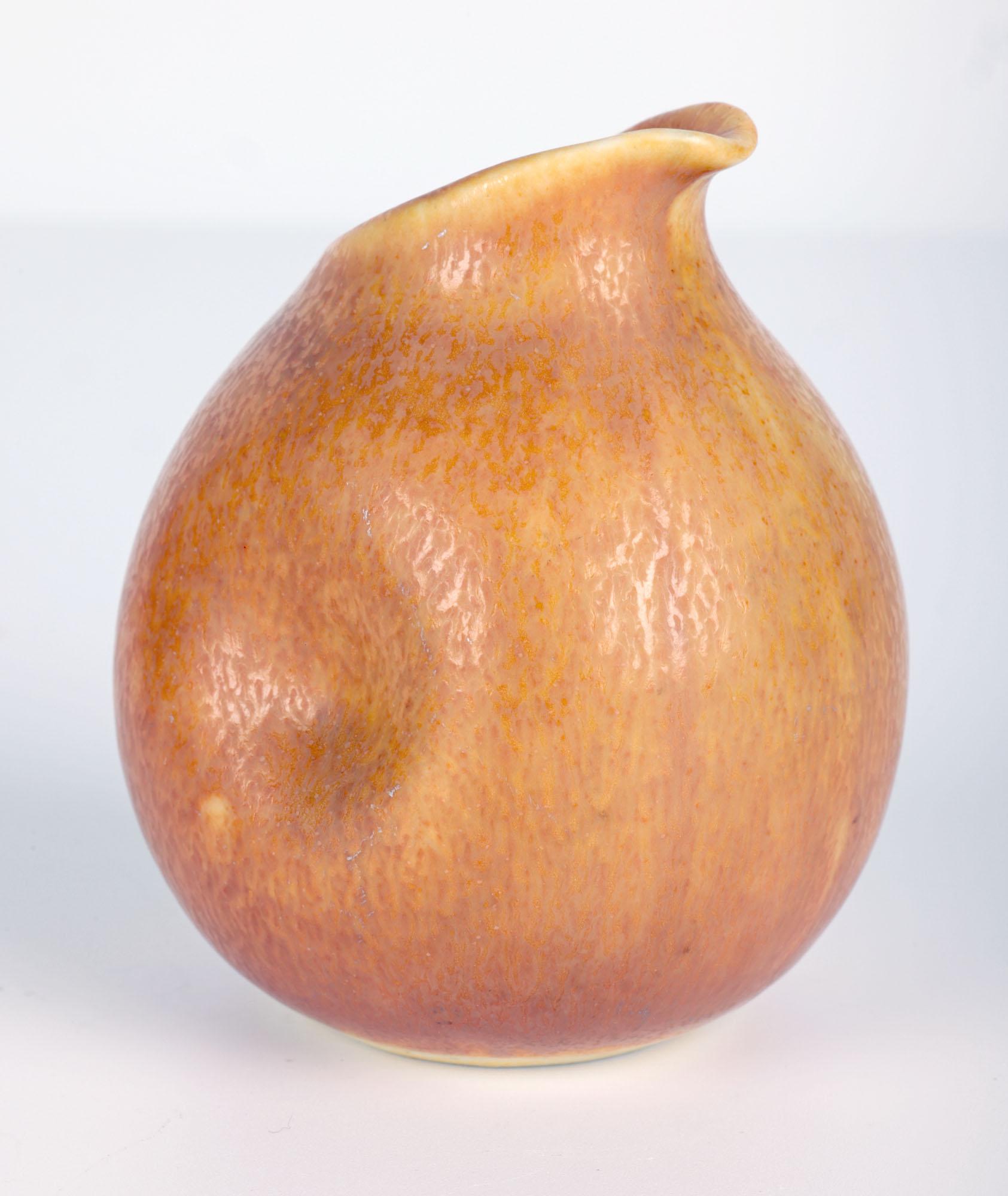 Wilhelm Kåge Art Deco Gustavsberg Orange Haresfur Studio Pottery Jug For Sale 8