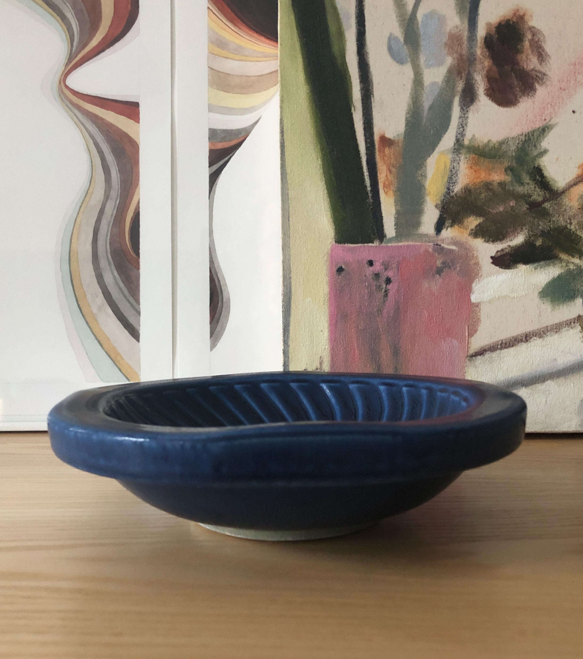Mid-Century Modern Wilhelm Kåge Blue Bowl in Stoneware from 1958, Gustavsberg, Sweden For Sale