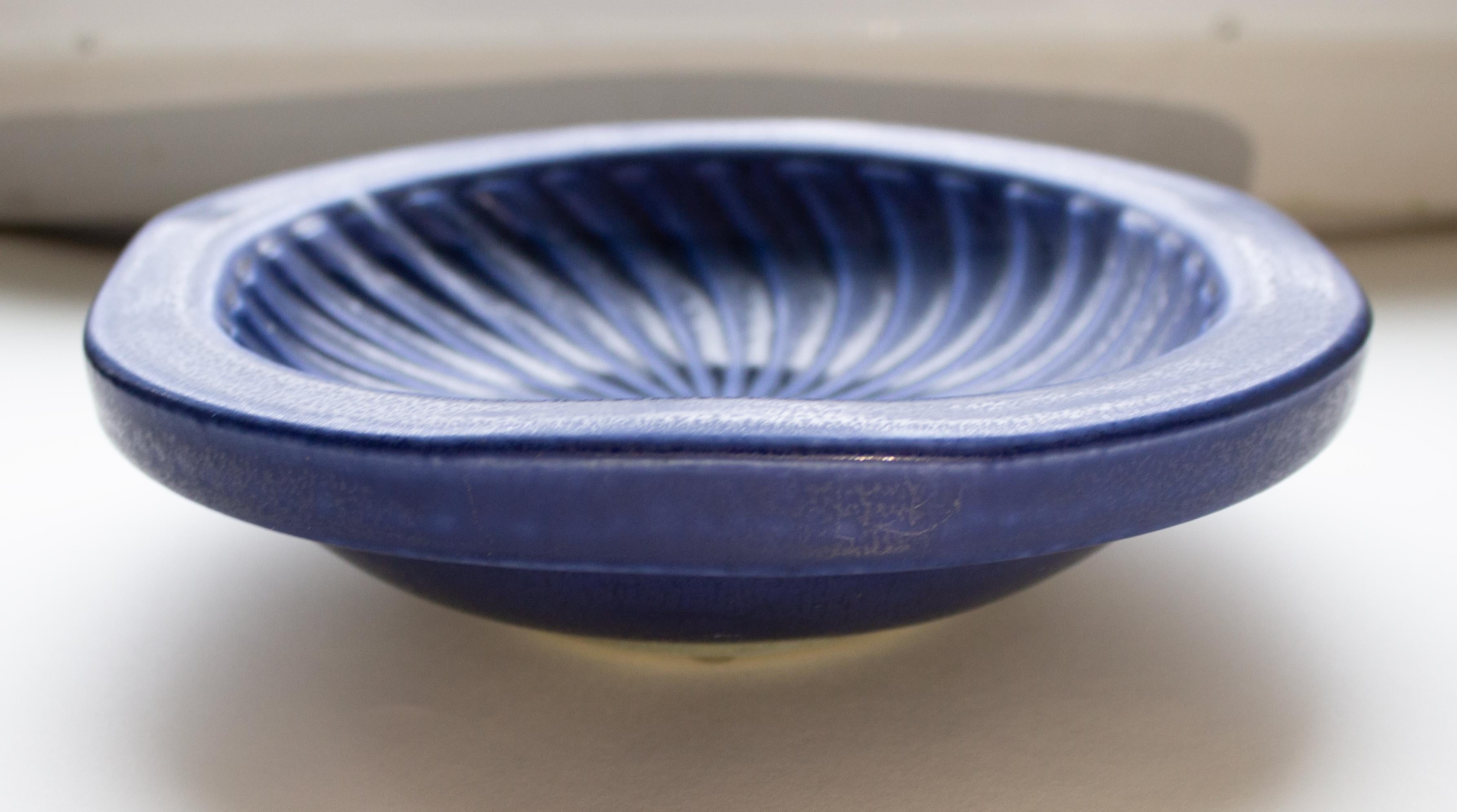 Hand-Crafted Wilhelm Kåge Blue Bowl in Stoneware from 1958, Gustavsberg, Sweden For Sale
