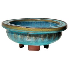 Wilhelm Kage, blau glasierte Schale, einzigartige Farsta aus Schweden, 1957