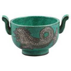 Wilhelm Kage Schale Keramik Silber 'Argenta' Gustavsberg Schweden 1950er Jahre Markiert