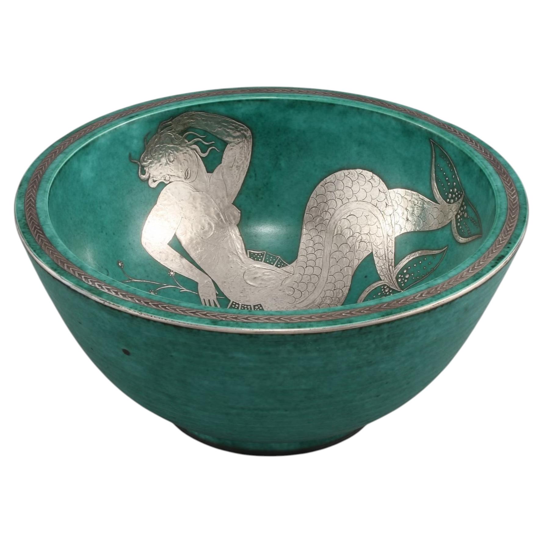 Wilhelm Kage bowl in Ceramic and Silver 'Argenta' Gustavsberg Sweden 1940s Mark