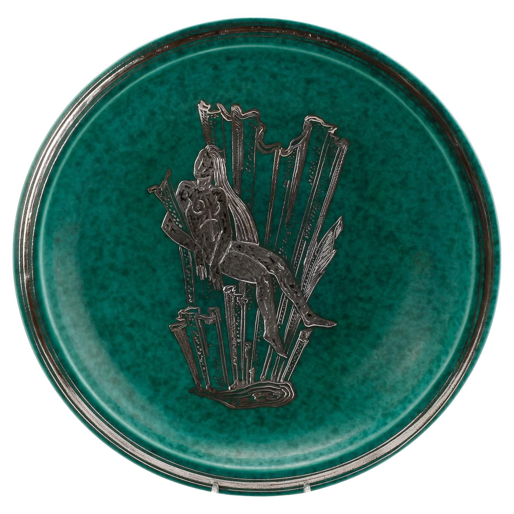 Wilhelm Kage Plat en céramique 'Argenta' A 29 pour Gustavsberg Suède 1940s Marqué en vente