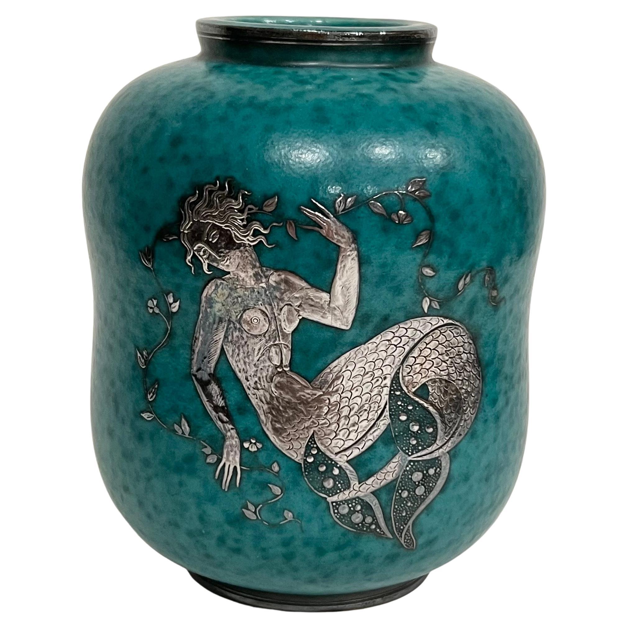 Wilhelm Kåge Exquisite “Argenta” Mermaid Vase c1930s Sweden
