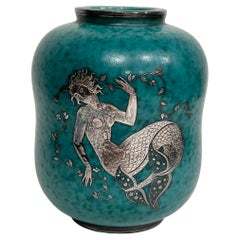 Vintage Wilhelm Kåge Exquisite “Argenta” Mermaid Vase c1930s Sweden