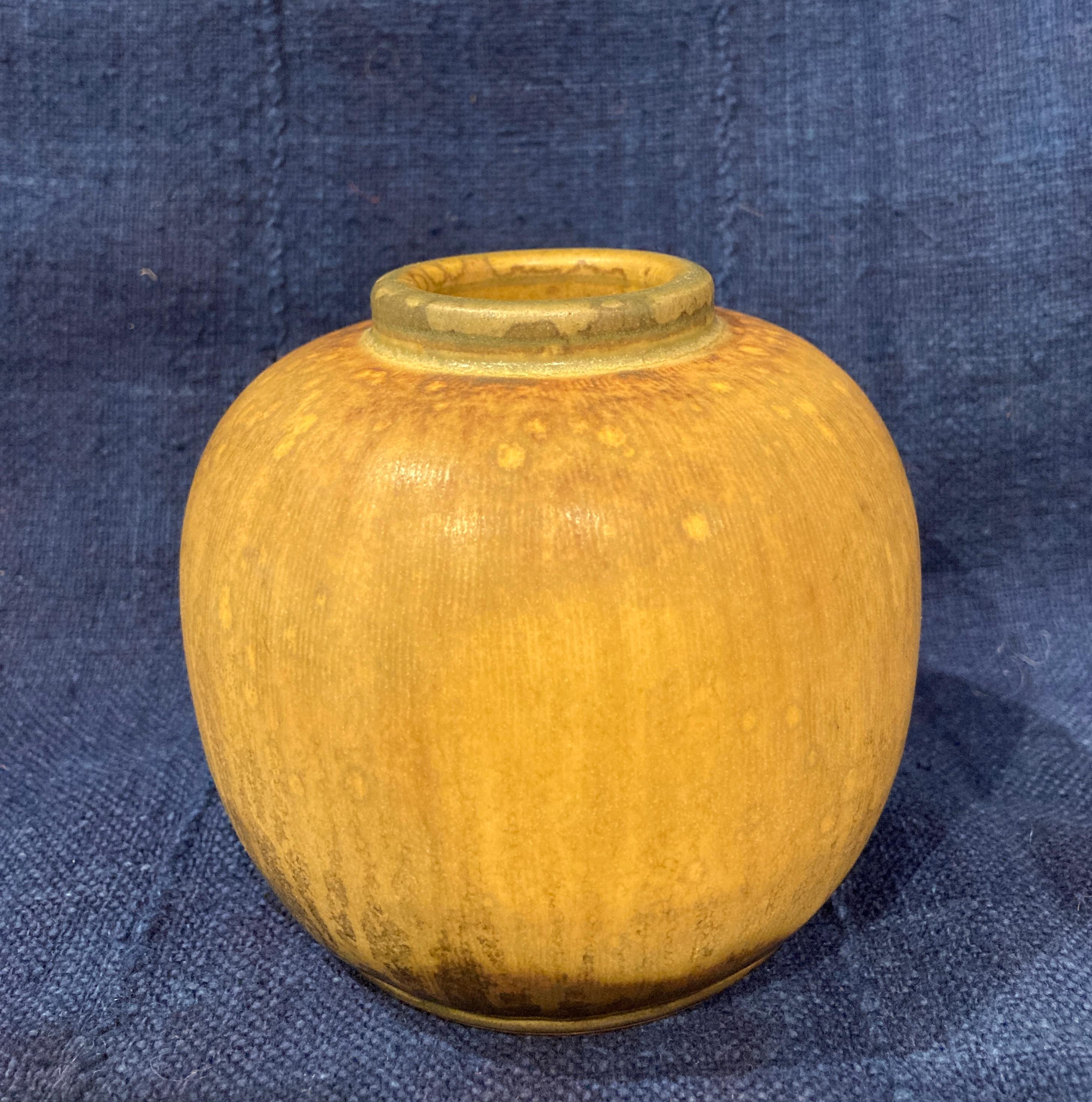 Hand-Crafted Wilhelm Kage Farsta Vase in Soft Golden Brown For Sale