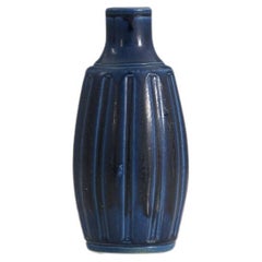 Wilhelm Kåge, Fluted Vase, Blue-Glazed Stoneware, Gustavsberg, Sweden, 1950s