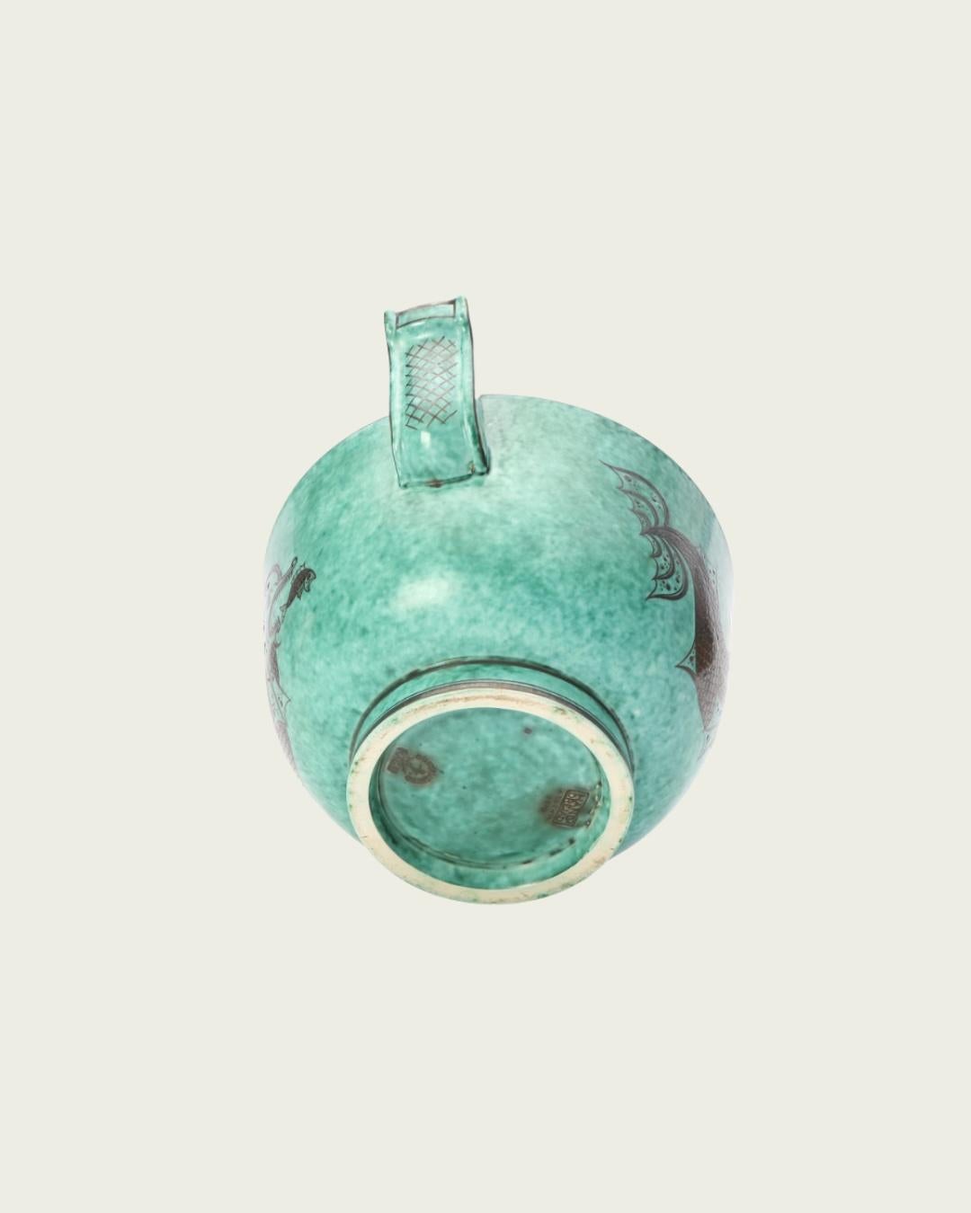 Glazed Wilhelm Kåge Footed Stoneware Bowl with Hangers For Sale