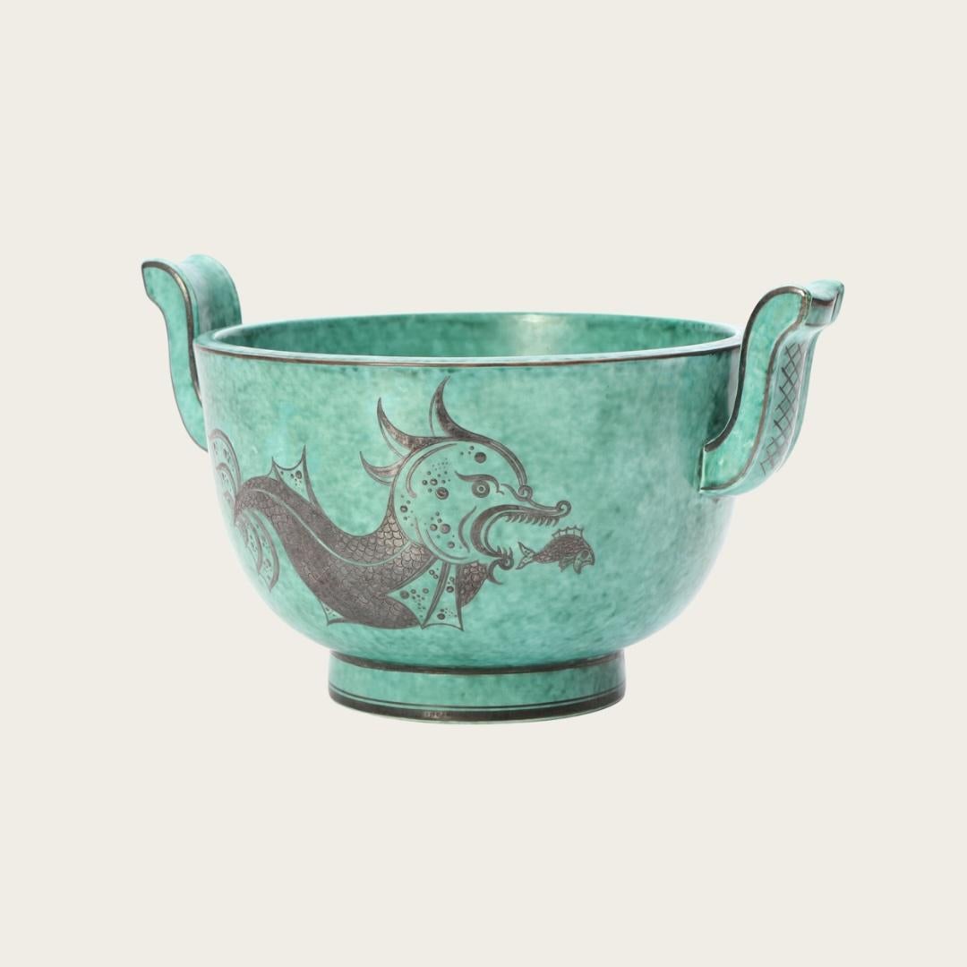 Wilhelm Kåge Footed Stoneware Bowl with Hangers In Excellent Condition For Sale In Brooklyn, NY
