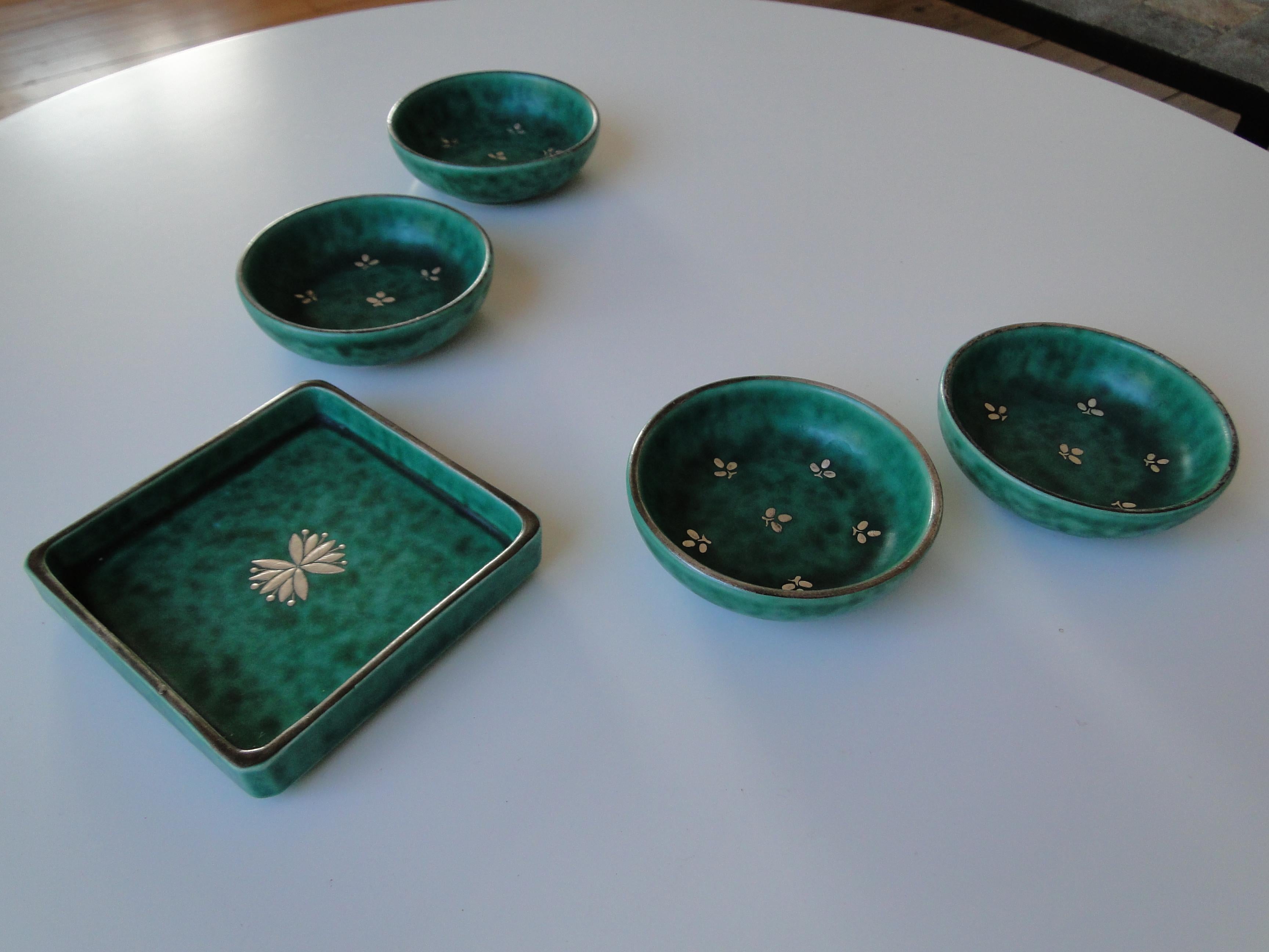 Wilhelm Kage for Gustavsberg 5 Small Argenta Bowls and One Square In Excellent Condition For Sale In Lège Cap Ferret, FR