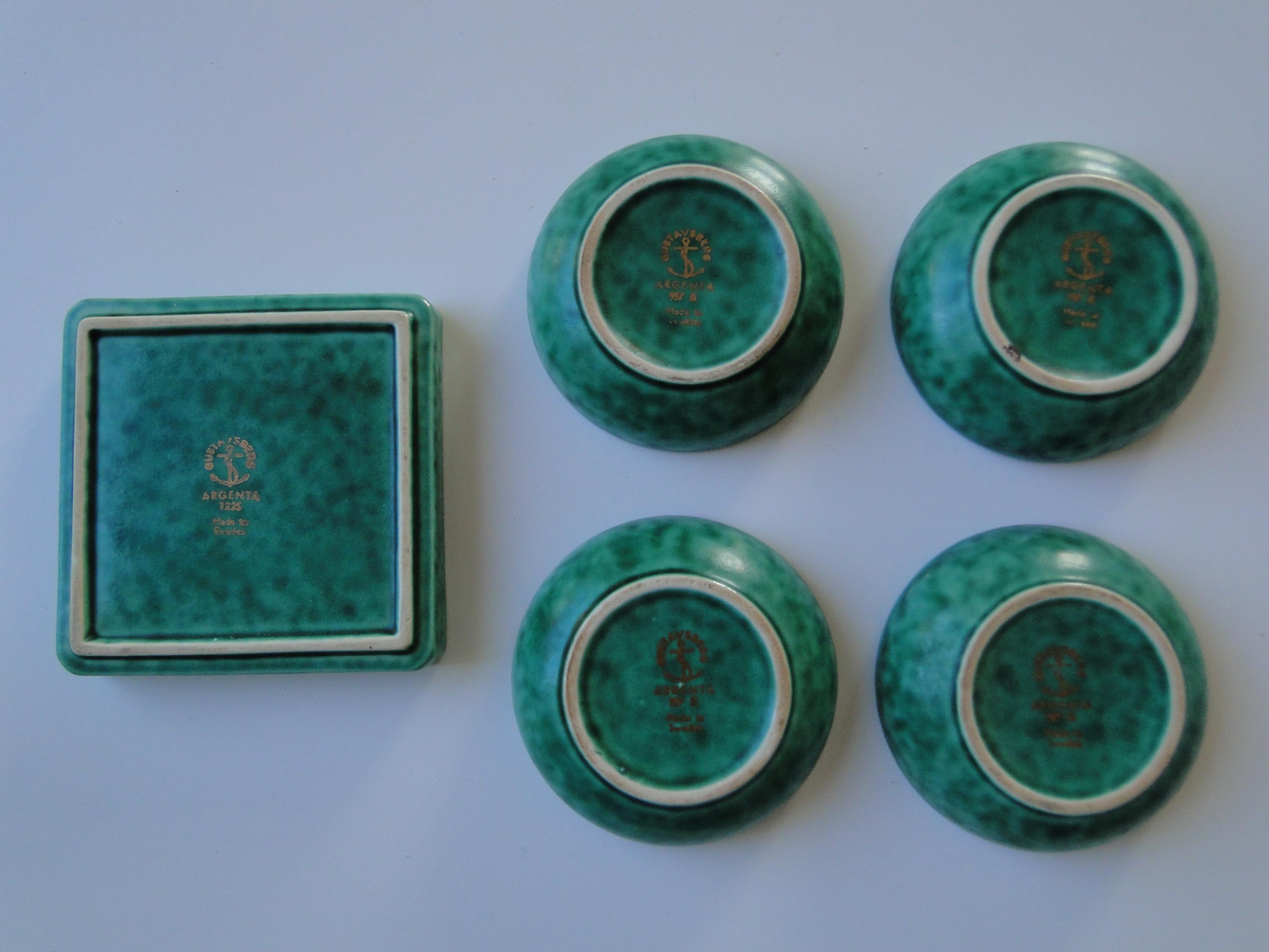 Céramique Wilhelm Kage pour Gustavsberg 5 petits bols argentés et un carré en vente