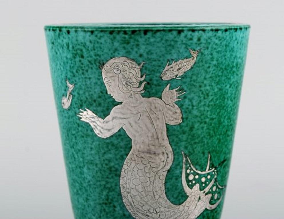 Swedish Wilhelm Kåge for Gustavsberg, Argenta Art Deco Ceramic Vase with Mermaid