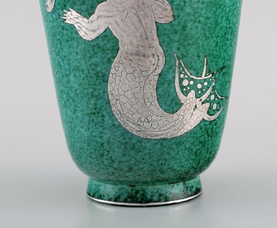 Wilhelm Kåge for Gustavsberg, Argenta Art Deco Ceramic Vase with Mermaid In Excellent Condition In Copenhagen, DK