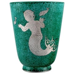 Vintage Wilhelm Kåge for Gustavsberg, Argenta Art Deco Ceramic Vase with Mermaid