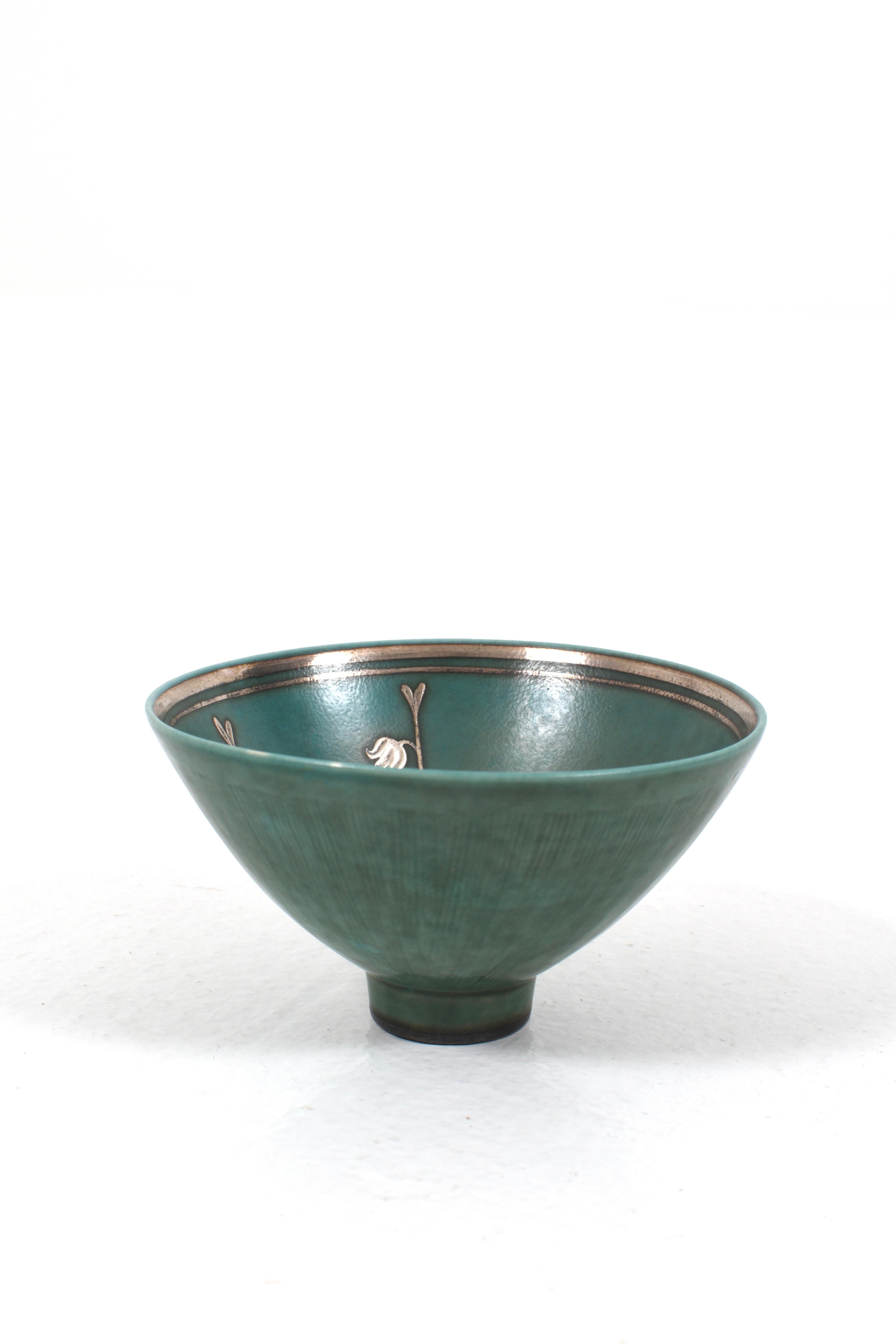 Art Deco Wilhelm Kåge for Gustavsberg, Argenta Bowl in Ceramics and Silver For Sale