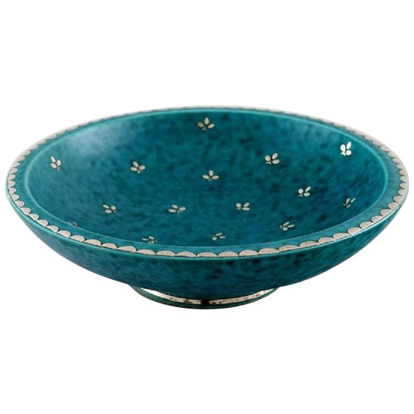 Wilhelm Kåge for Gustavsberg, Argenta Bowl in Ceramics Decorated with Leaves