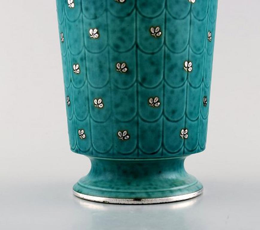 Swedish Wilhelm Kåge for Gustavsberg, Argenta Vase in Ceramic Decorated with Leaves