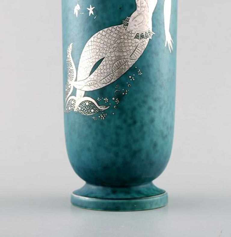 Art Deco Wilhelm Kåge for Gustavsberg, Argenta Vase in Ceramic Decorated with Mermaid