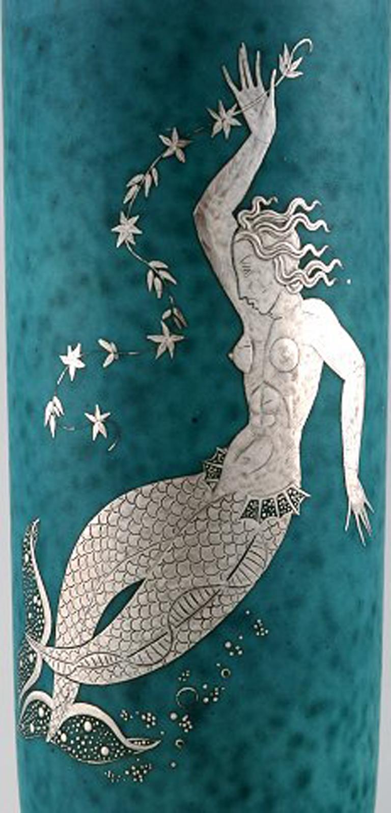 Swedish Wilhelm Kåge for Gustavsberg, Argenta Vase in Ceramic Decorated with Mermaid