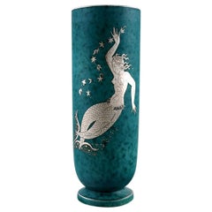 Vintage Wilhelm Kåge for Gustavsberg, Argenta Vase in Ceramic Decorated with Mermaid