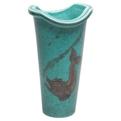 Wilhelm Kåge for Gustavsberg Argenta Vase with Silver Sea Creature Motif, Sweden