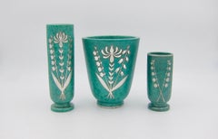 Wilhelm Kåge for Gustavsberg Art Deco Argenta Vase Trio