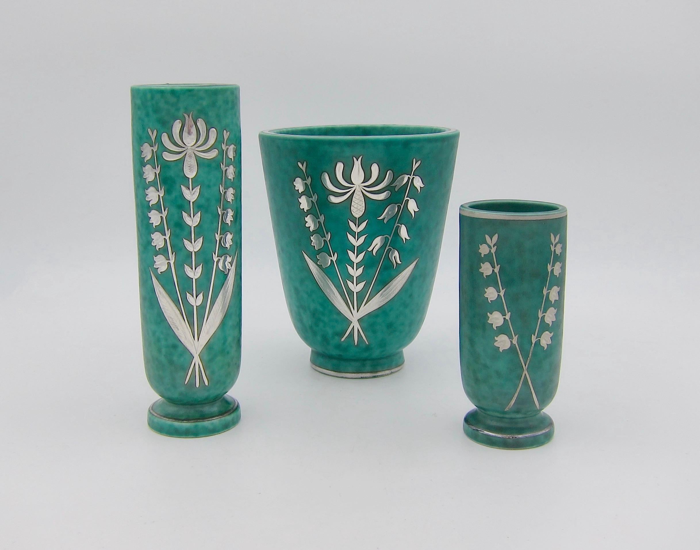 Swedish Wilhelm Kåge for Gustavsberg Art Deco Argenta Vase Trio