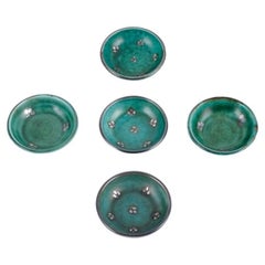 Vintage Wilhelm Kåge for Gustavsberg, five small "Argenta" ceramic bowls. 1940s