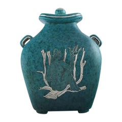 Wilhelm Kåge for Gustavsberg, Large and Rare Argenta Art Deco Ceramic Lidded Jar