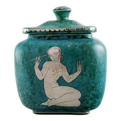 Wilhelm Kåge for Gustavsberg, Large Argenta Art Deco Ceramic Lidded Jar, 1940s