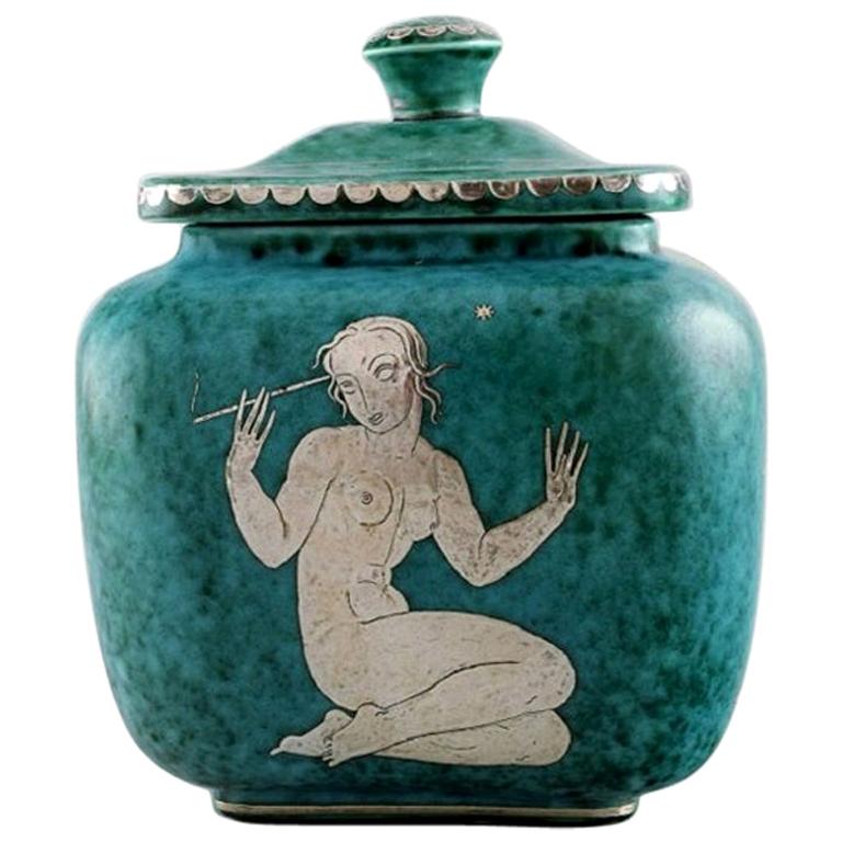 Wilhelm Kåge for Gustavsberg, Large Argenta Art Deco Ceramic Lidded Jar, 1940s