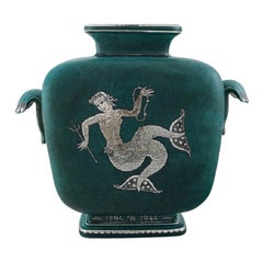 Vintage Wilhelm Kåge for Gustavsberg, Large Art Deco Argenta Vase in Glazed Ceramics