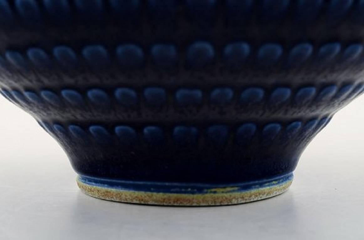 Swedish Wilhelm Kåge for Gustavsberg, Large Ceramic Bowl in Beautiful Dark Blue Glaze For Sale