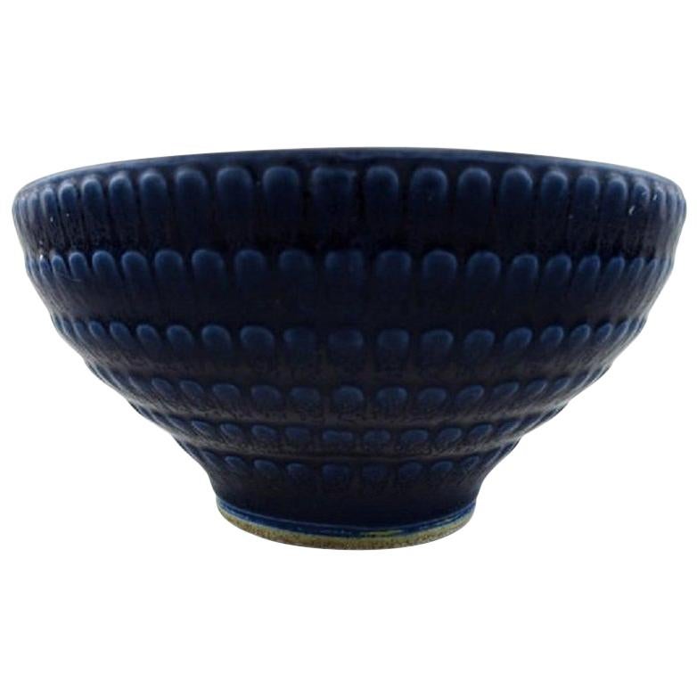 Wilhelm Kåge for Gustavsberg, Large Ceramic Bowl in Beautiful Dark Blue Glaze For Sale