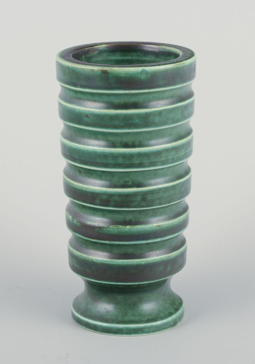 Glazed Wilhelm Kåge for Gustavsberg. Pair of rare Art Deco ceramic vases, mid-20th C. For Sale