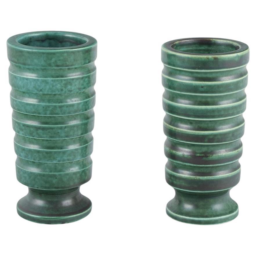 Wilhelm Kåge for Gustavsberg. Pair of rare Art Deco ceramic vases, mid-20th C.