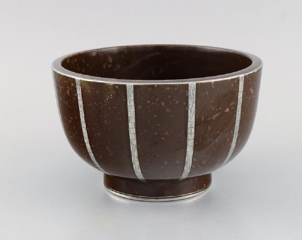 Swedish Wilhelm Kåge for Gustavsberg, Rare Argenta Art Deco Bowl in Glazed Ceramics For Sale