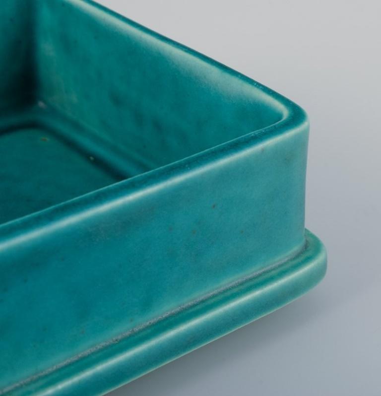 Glazed Wilhelm Kåge for Gustavsberg. Square Argenta lidded box in ceramic. For Sale